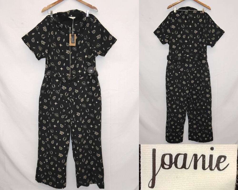 Anthropologie Joanie Jumpsuit W 22 Black Western Graphic Short Sleeve NWT #Z5771